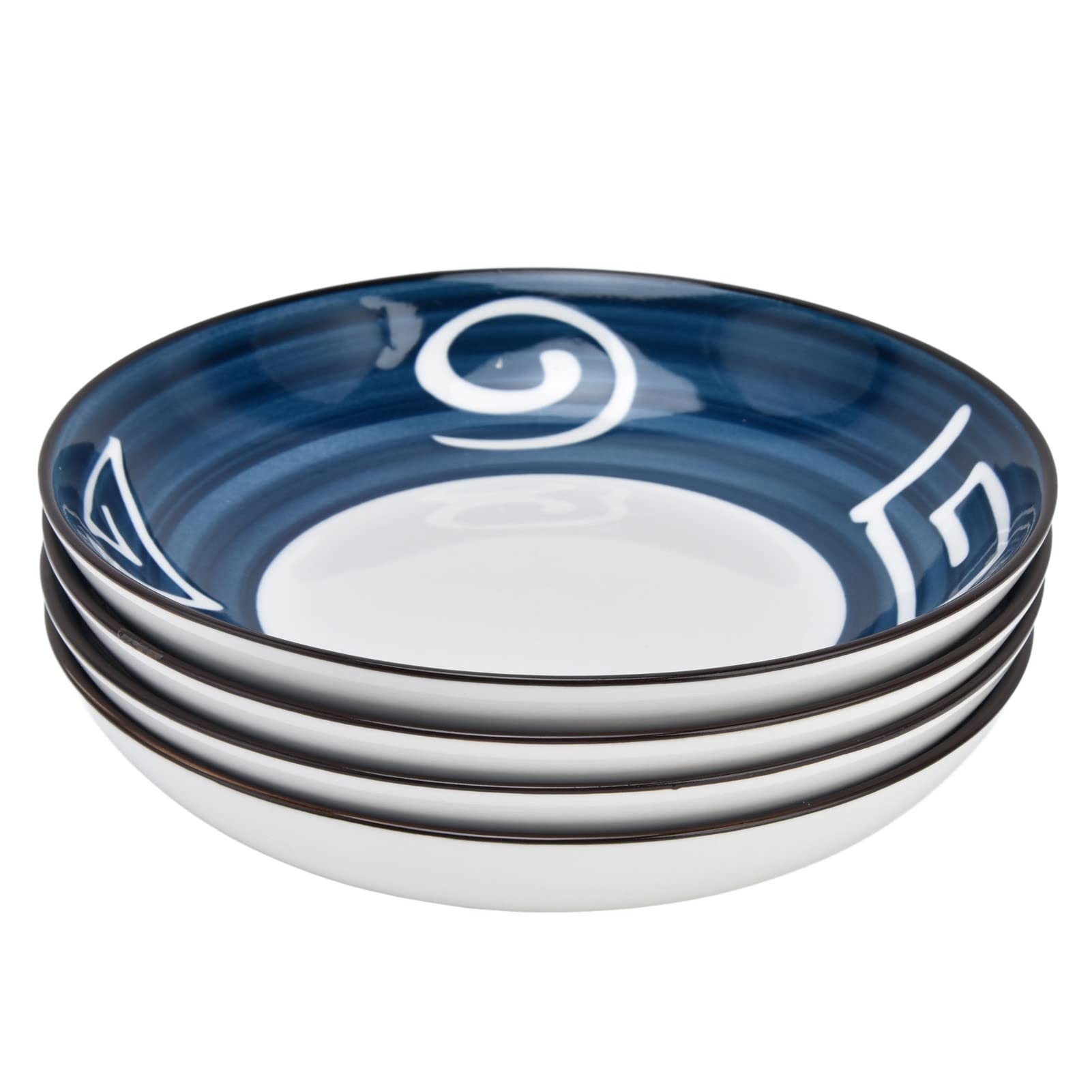 Fdit Ensemble de 4 Bols Japonais en Porcelaine à Motif Bleu et Blanc pour Soupe, Salade, Pâtes, Lavables au Lave-vaisselle et, Bols en Céramique de Style Japonais 7,28 Pouces