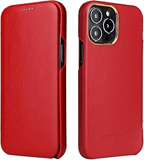 本革 iPhone 14 Pro Max ケース 手帳型 ビジネス向け オイルレザー 大人 アイフォン14 Pro MAX マックス カバー 横開き 薄型 牛革 レザーケース メンズ (iPhone14ProMax, 赤)