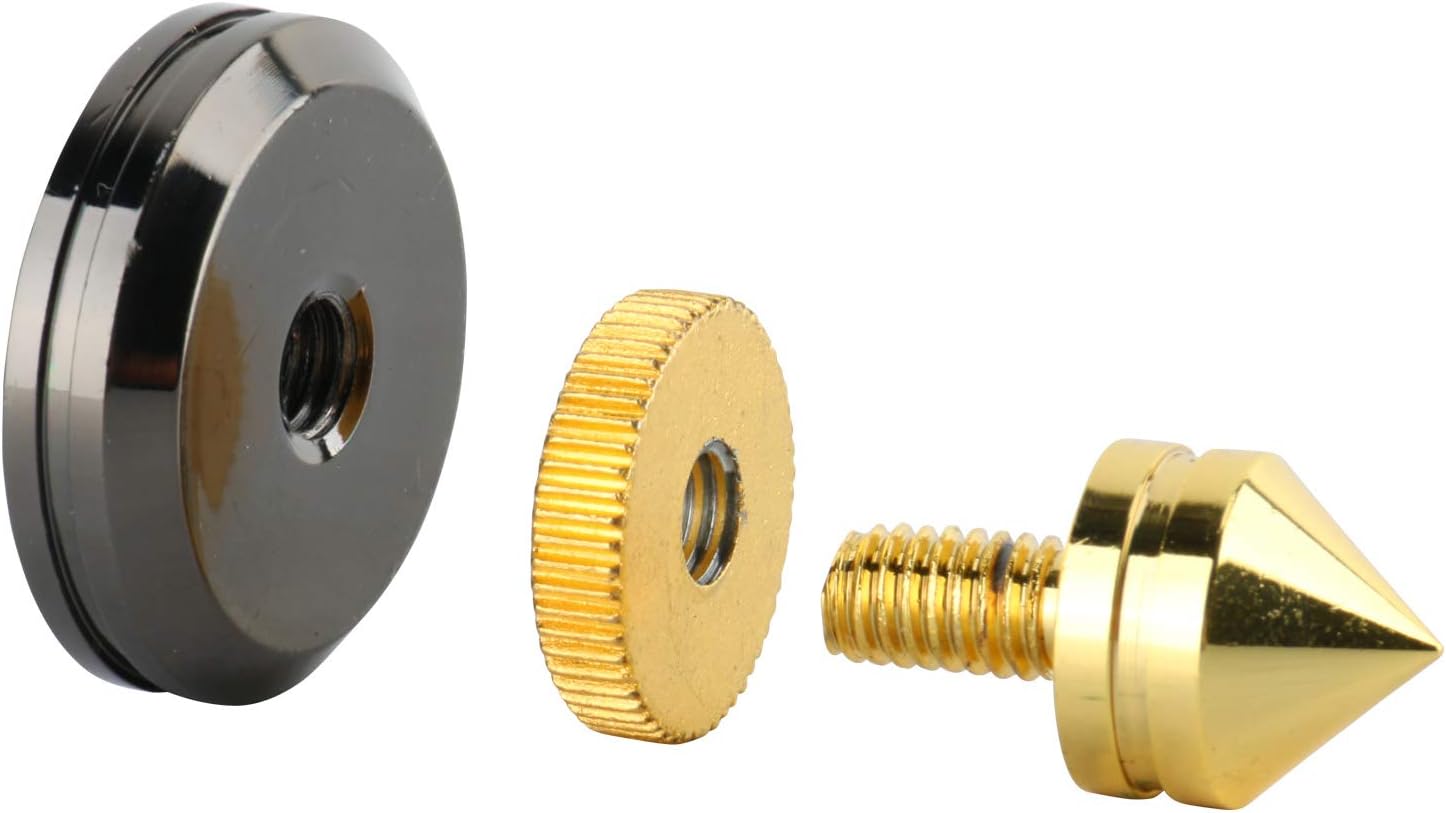 Flash Sale Buy 1 get 1 8 Set Golden-Plated Speaker Feet Spikes, Speaker Spikes Stands Sub Woofer CD Audio Amplifier Turntable Isolation Stand Feet Cone Base Pads Shockproof Mats with Double-Sided Adhesive