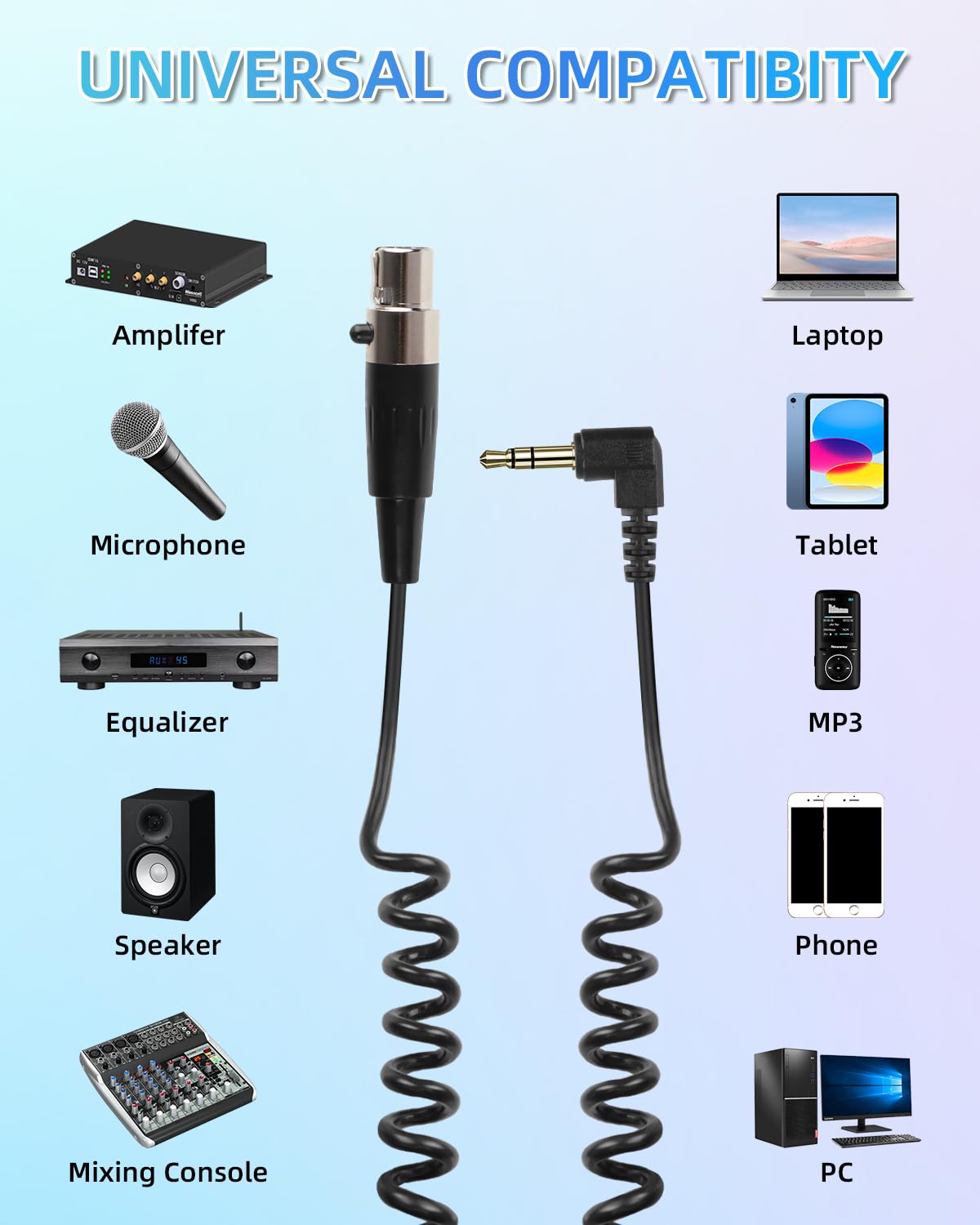 GELRHONR 3.5mm to Mini XLR Coiled Cable - Image 2