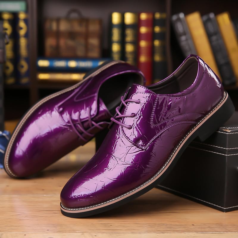 Men's High Gloss Low Chunky Heel Oxford Shoes Classic Lace Up Glitter Faux Patent Leather Tuxedo Derby Dress Shoes for Wedding Prom Business4