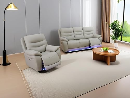 Miniatura 43 de Juego de sofá para sala de estar, sofá de dos plazas con consola de almacenamiento, portavasos, luz LED, puerto USB para apartamento, oficina