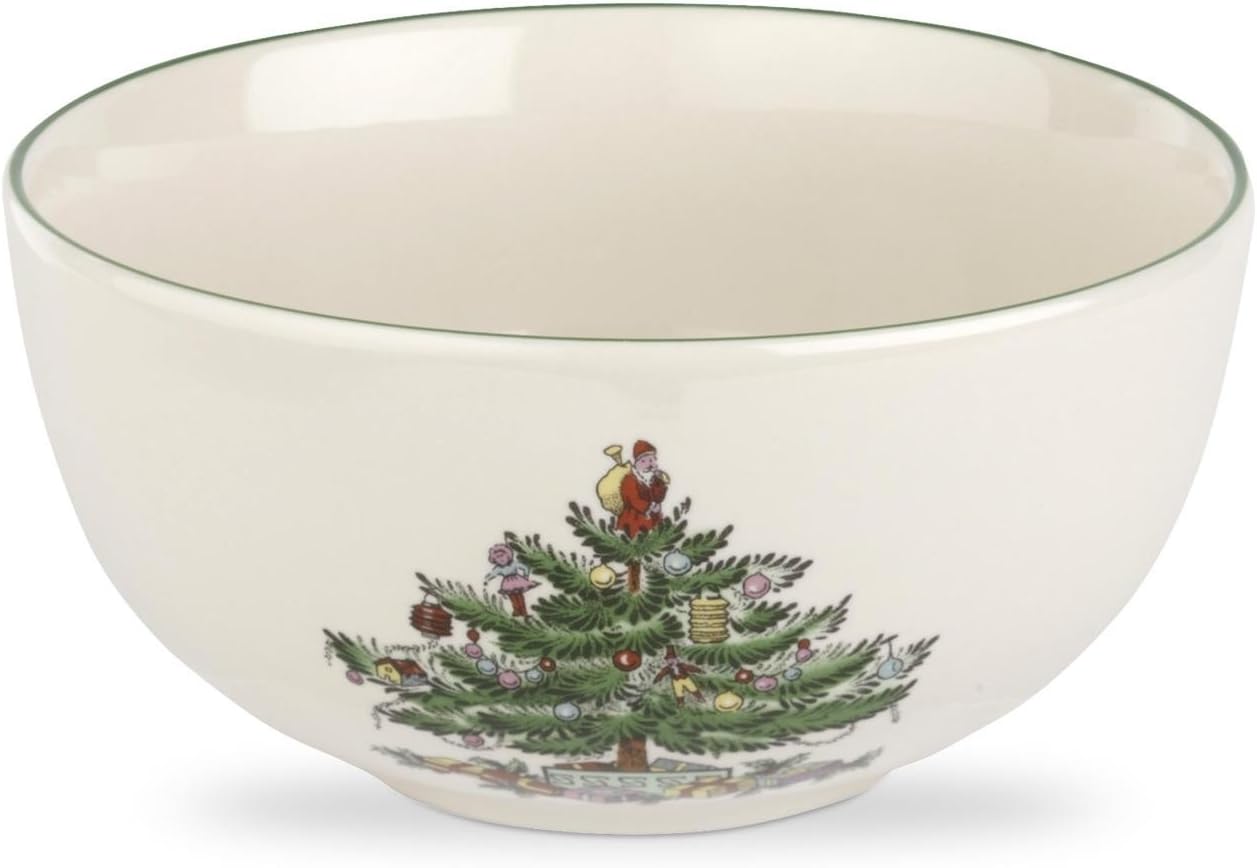 Spode Christmas Tree 5.5-Inch Fruit Salad Bowl - Versatile Earthenware Bowl for Cereal, Dessert, Holiday Treats - Classic Christmas Tableware - Dishwasher, Microwave, Freezer, Oven Safe