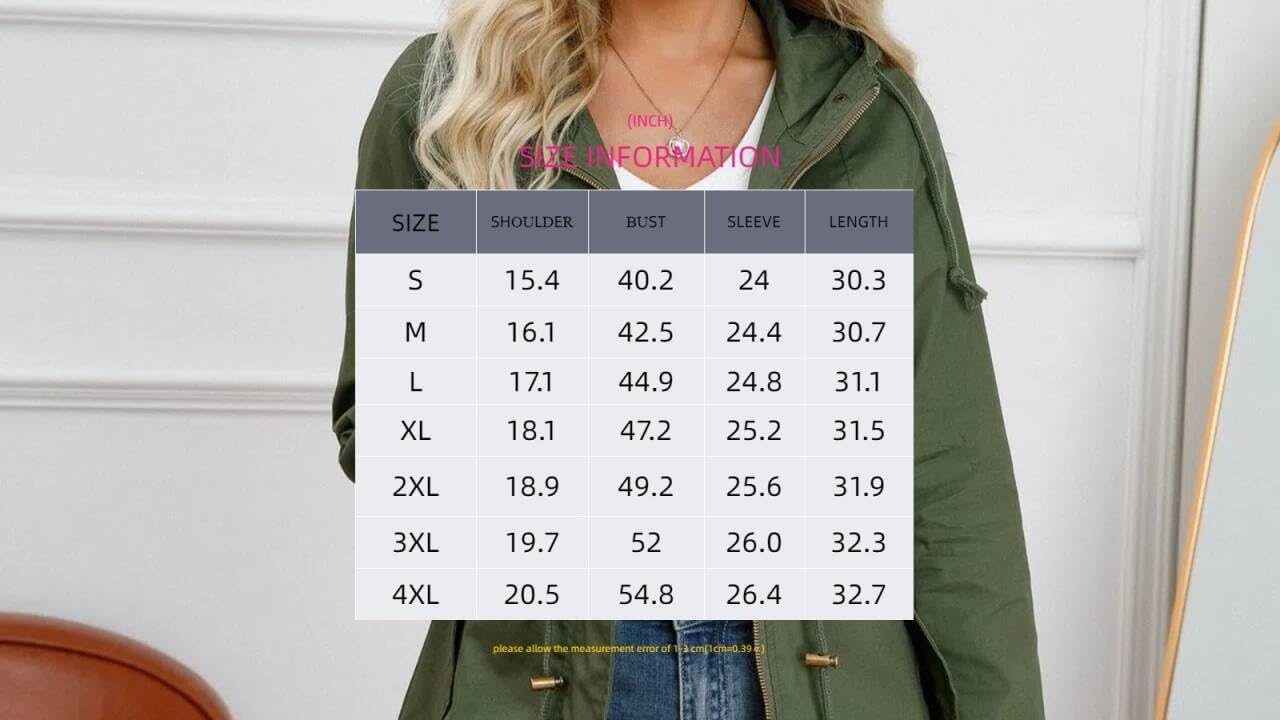 Women Trench Coat Windbreaker Zip Up Jacket With Pockets Casual Long Sleeve Outwear with Waist Drawstring - Image 3
