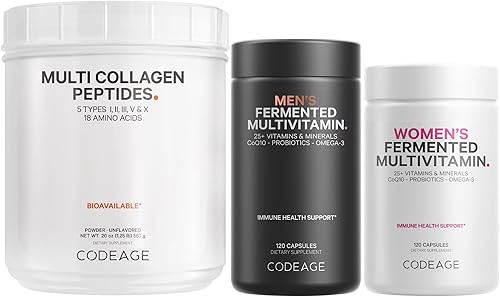 Codeage - Proteína de colágeno múltiple + paquete multivitamínico para él y para ella
