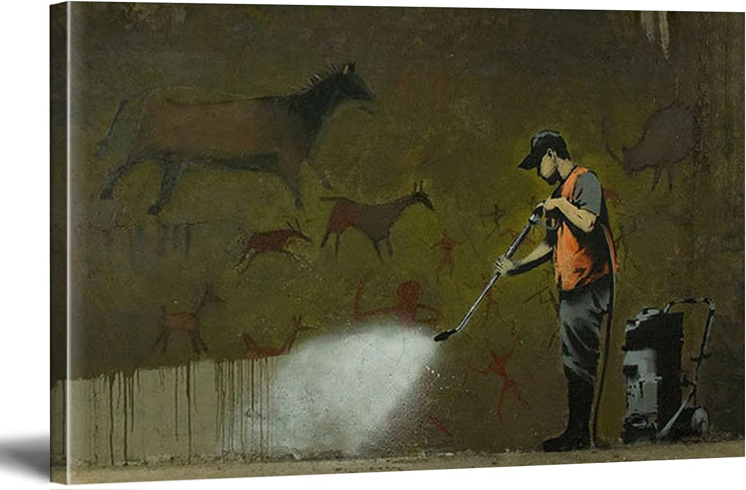 MJEDC Banksy Pictures Canvas Cave Painting Graffiti Street Art Canvas Picture Ready on Stretcher Frame Art Prints Living Room Wall Decoration XXL (80 x 140 cm(31.5 x 55.1 inches))