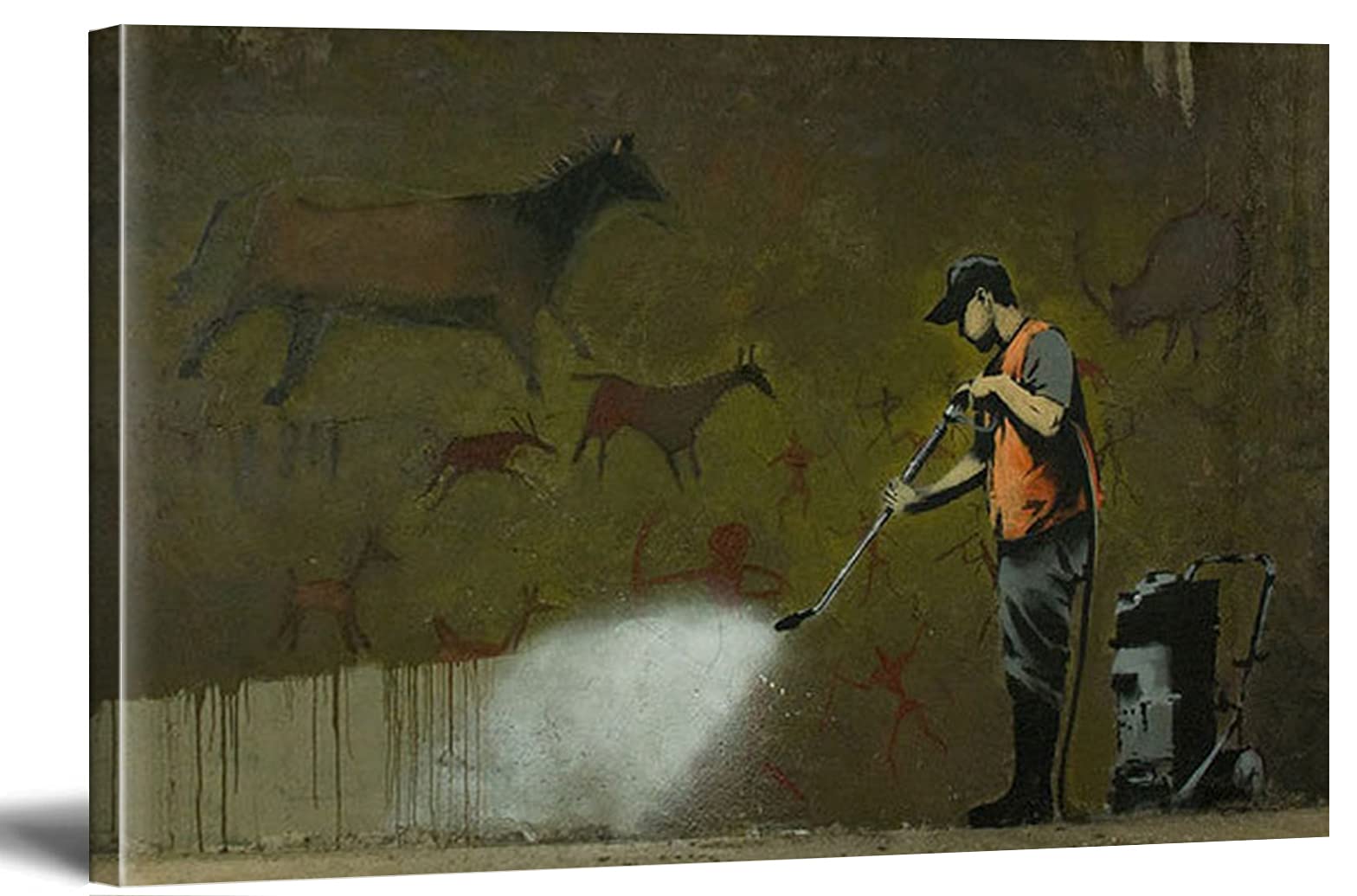 MJEDC Banksy Pictures Canvas Cave Painting Graffiti Street Art Canvas Picture Ready on Stretcher Frame Art Prints Living Room Wall Decoration XXL (80 x 140 cm(31.5 x 55.1 inches))
