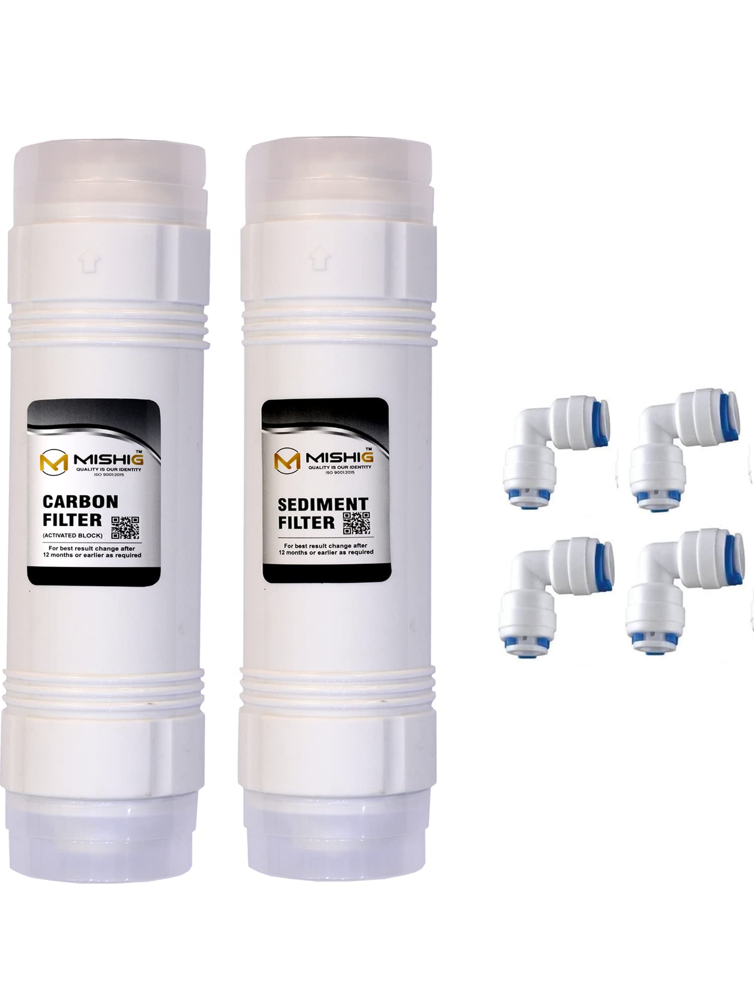 MishiG Water Purifier Spare Kit Consisting of Sediment Filter + Carbon Block Filter + 4 Pcs Connector Compatible with All RO Water Purifiers