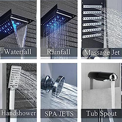 Sistema de Columna de Ducha con Panel LED, Resistente al Agua, con Chorros de Masaje y Acabado en Acero Inoxidable Cepillado en Negro miniatura 6