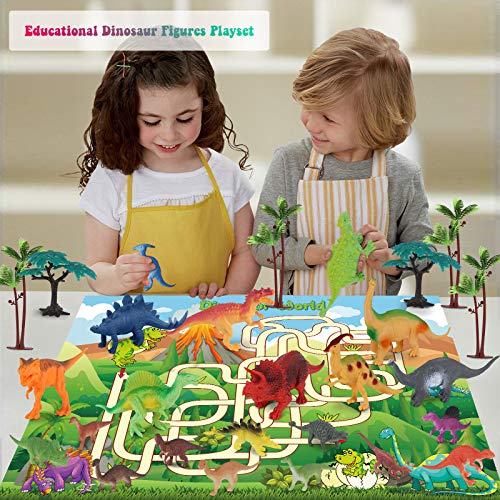SevenQ Realistic Dinosaur Toys, Educational Dinosaur Figures Playset with Activity Play Mat & Trees for Creating a Jurassic Dino World, Suitable for Kids 2 3 4 5 6 7 Years up - Thumbnail 3