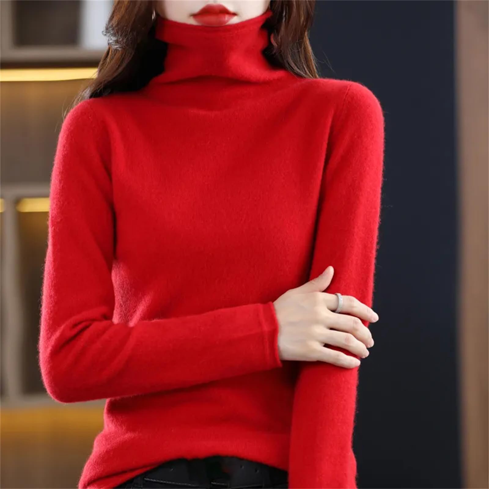 Maglione da Donna 100% Lana Autunno E Inverno Pullover con Colletto in Pile alla Moda Maglione di Cashmere Top Lavorato A Maglia A Maniche Lunghe