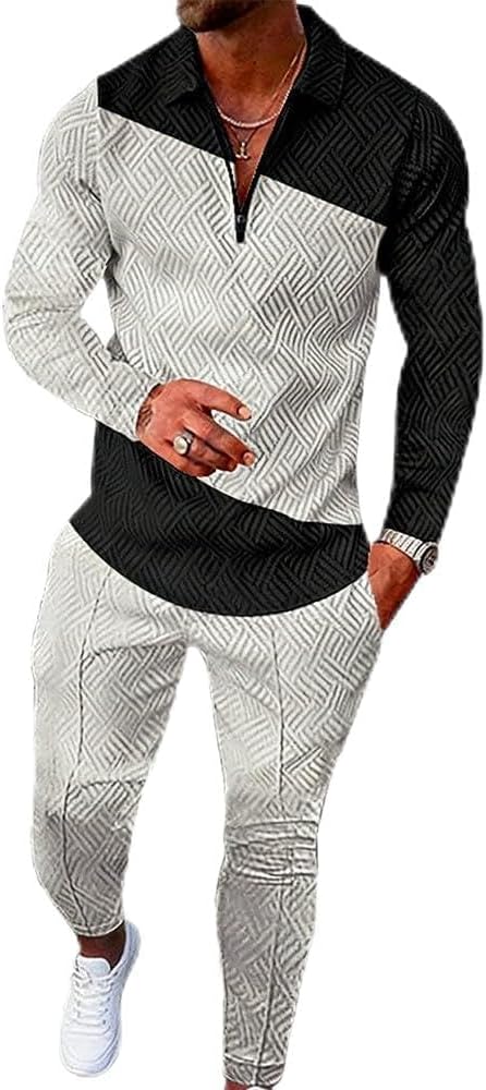 Kubsid Men's Polo Sweatsuit Sets Long Sleeve 2 Piece Outfit Fashion Jogging TrackSuit Comfy Casual Set for Men