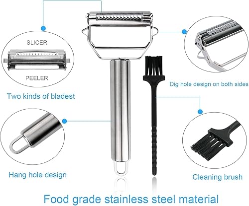 Miniatura 2 de GZMAISULEE Juego de pelador de verduras Julienne Peeler 6 piezas de acero inoxidable para peladores de cocina para manzana, fruta, pepino,