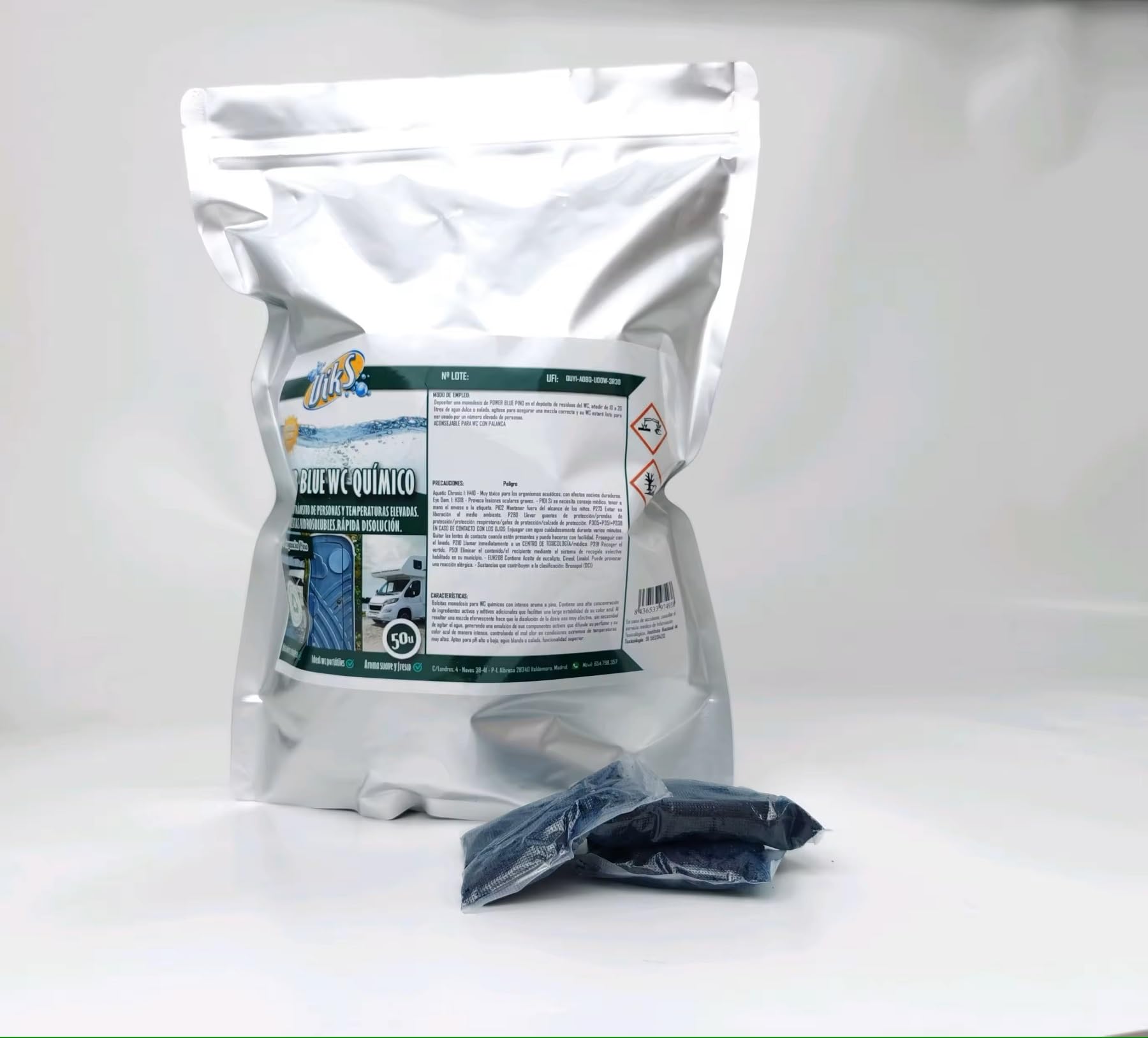 Viks | Pastillas azules para WC | 50 ud UltraPotentes | Eliminación Deshechos Orgánicos y Papel | Desodorizante para Caravanas, Baños portatiles, Potty | Fragancia Bosque