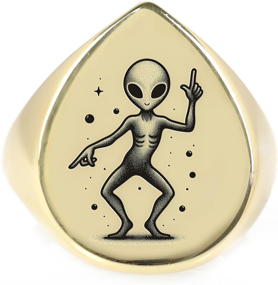 Engraved Alien Ring - Custom Sci-fi Pear Shaped Bold Statement Jewelry