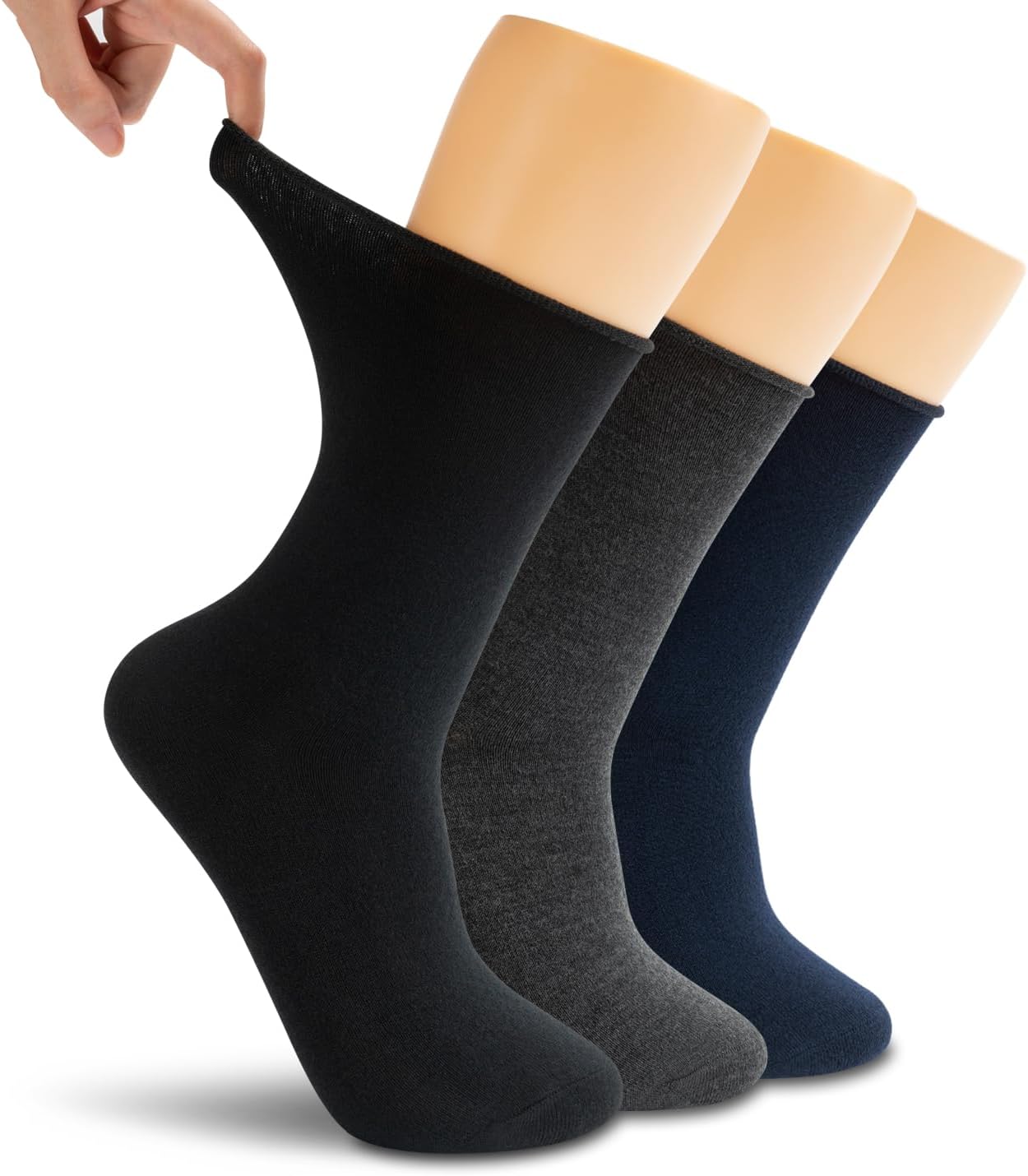 LIXIA Women Non Binding Merino Wool Socks 3/6 Pairs Pack- Wide Calf Good for Circulation - No Compression Warm Breathable
