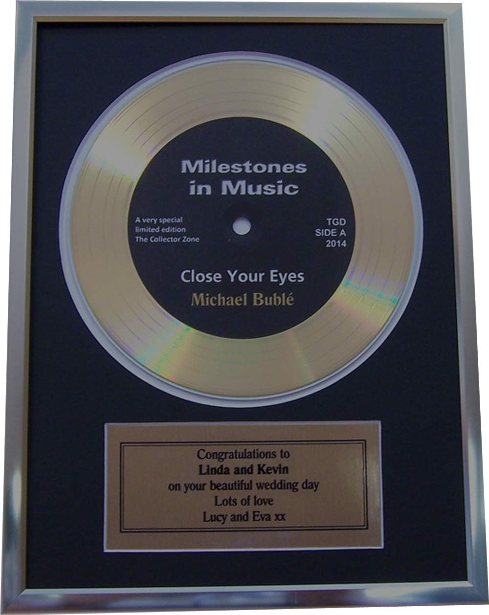 Personalised Framed Gold Record Disc 1st, Silver or Golden Wedding Anniversary Gift (Black Border)