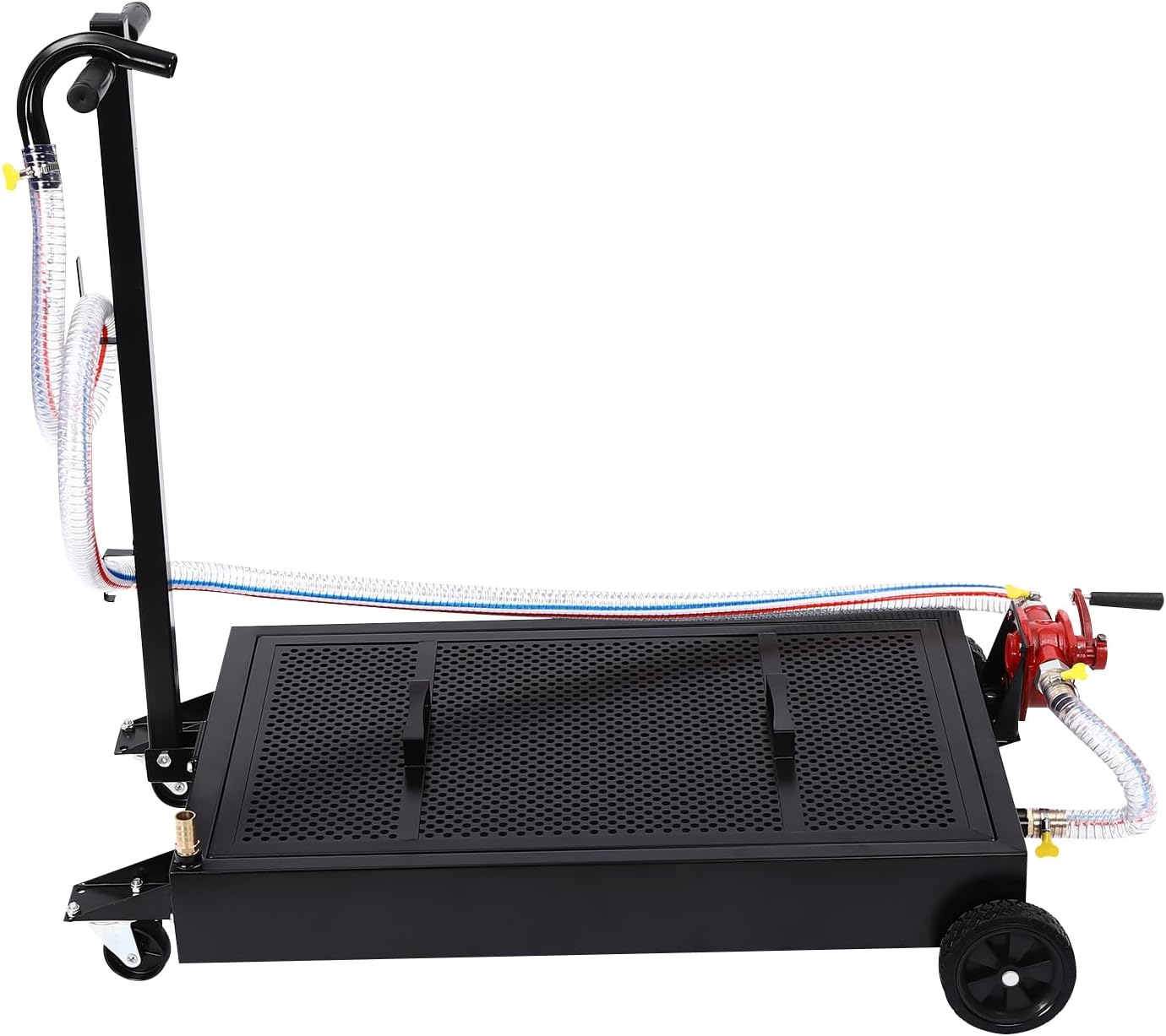 Oil Drain Pan 15 Gallon Oil Drain Tank with 7.2 Ft Hose, Oil Drain Cart with Low Profile & Foldable Hand Oil Drain Cart for Truck Cars SUVs Motor Oil, Transmission Fluid, Black