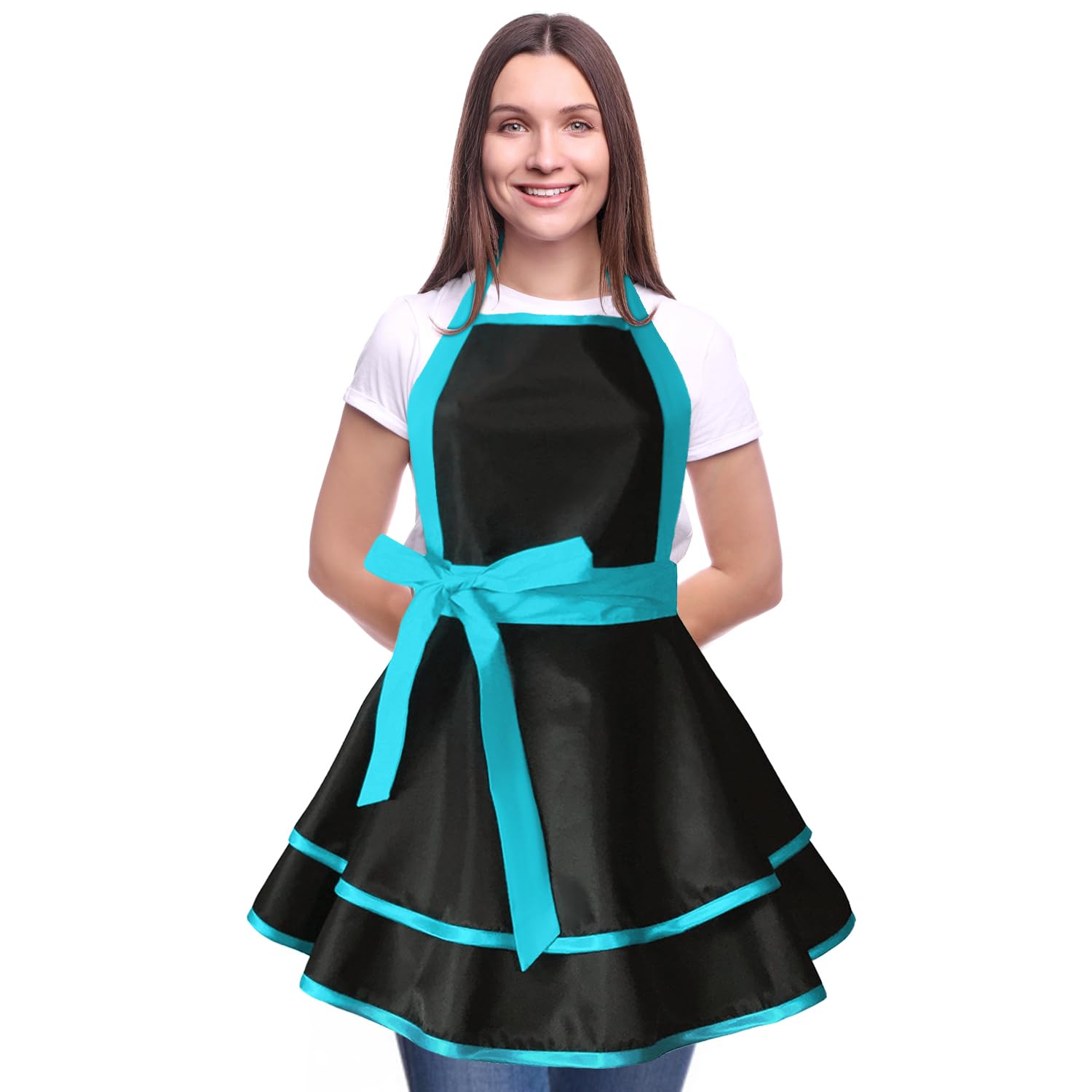 Violet Mist Delantales retro para mujer, lindo delantal de los años 56, color negro, para cocina, para tartas, sexy, encaje, sirvienta, francés, divertido, delantal azul, cintura ajustable, regalo