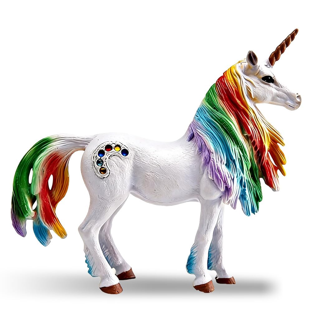 MyrkalaToy Winged Rainbow Unicorn Foal, Unicorn Pegasus Toy Figure, Mythical Fantasy Monster Model Toy Figure for Girls and Boys, 12.5 × 9.3 × 15.2 cm