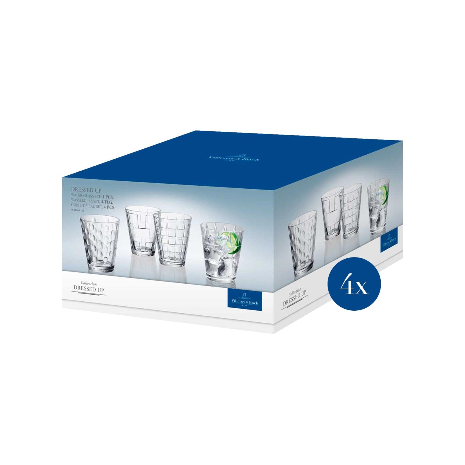 Villeroy & Boch - Dressed Up Wasserglas-Set, 16 teilig, 310 ml, Kristallglas, spülmaschinengeeignet, 4x 4er Set sortiert
