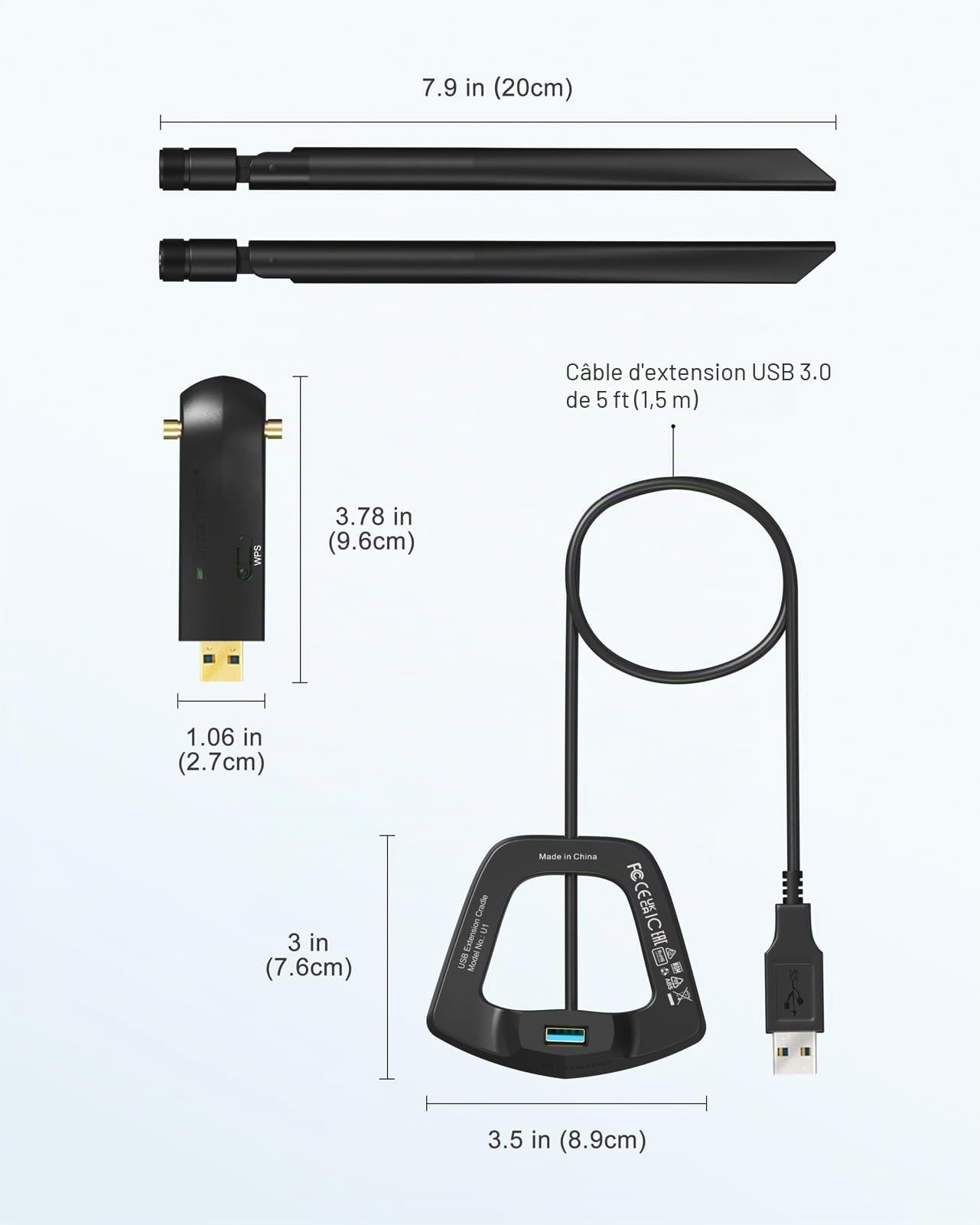 BrosTrend 1200Mbps Linux USB Clé WiFi Adaptateur Compatible avec Kali, Ubuntu, Mint, Debian, Raspbian, Lubuntu, Xubuntu, Mate, Zorin, Raspberry Pi 2+, Windows 11, Longue Portée 2 X 5dBi Antennes, WPA3