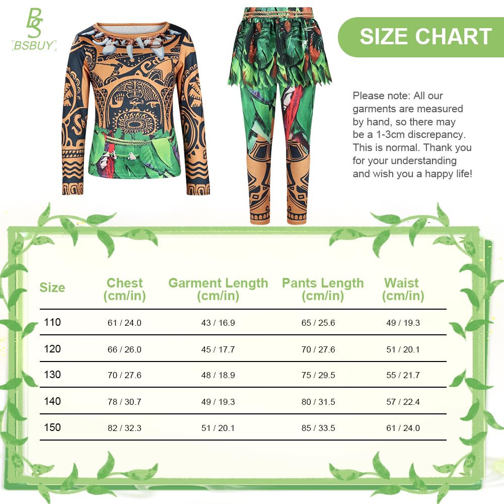 BSBUY Bambino Cosplay Maui Costume, Demigods Maui Vestito, 2PZ Kids Maui Oceania Abito, Felpe Maglie a Manica Lunga e Pantaloni, Costume per Halloween, Carnevale, Feste per Bambino