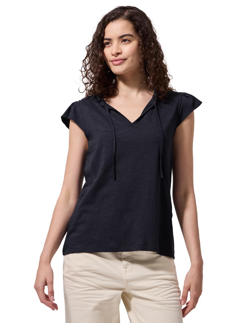 Street One Studio Dropped Shoulder Shirt with Split Neck Maritime Blue 40