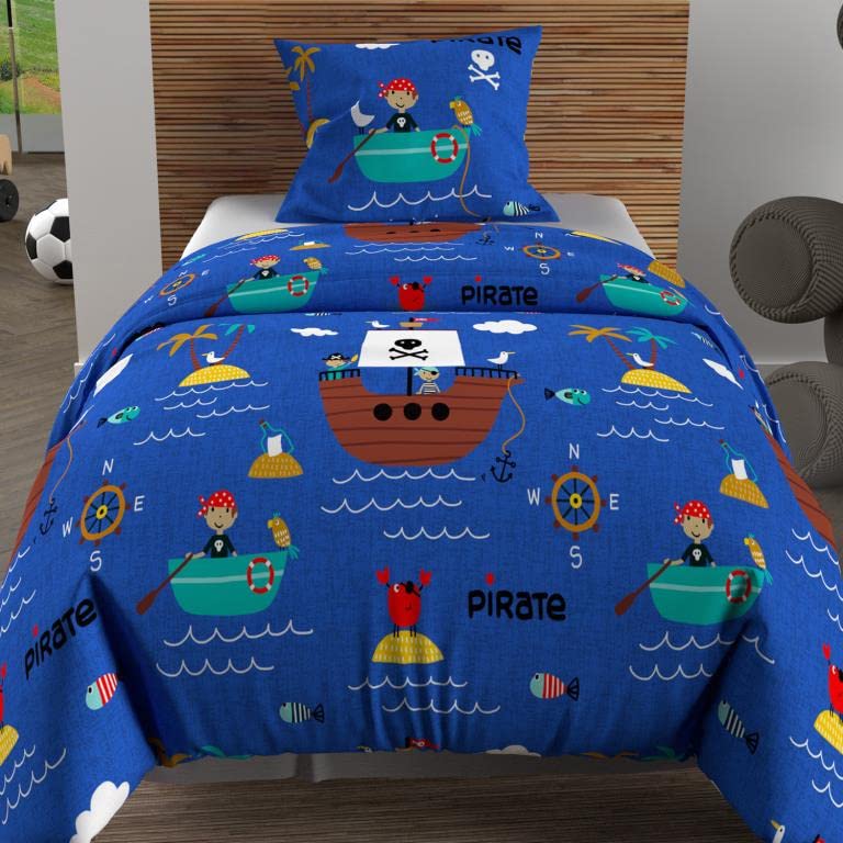 Soleil d'ocre, Duvet Cover Set, 140 x 200 cm, Pirate Blue, 100% Cotton, 57 Threads/cm2, Petit lit 1 personne - Image 2