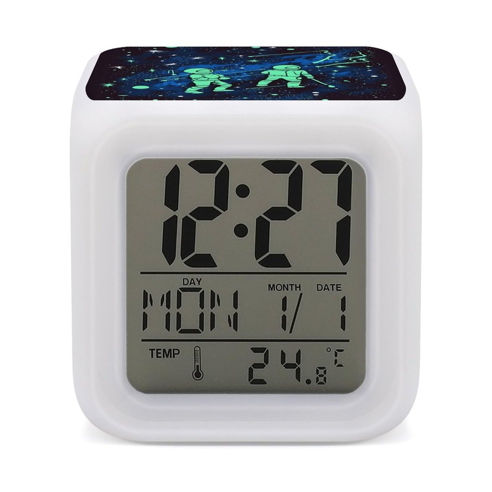 VstaDank Glow in The Dark Digital Alarm Clock LED Display Screen Color Change Alarms Clock Smart Alarm Clock Wake Up Digital Clocks with 7 Color Nightlight for Bedroom