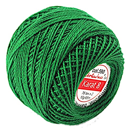 Cotton Crochet Embroidery Yarn 71yd/65m Quality Ball 0.35oz/10g Thread Floss Size 8 (Cucumber 0590), Cucumber 590