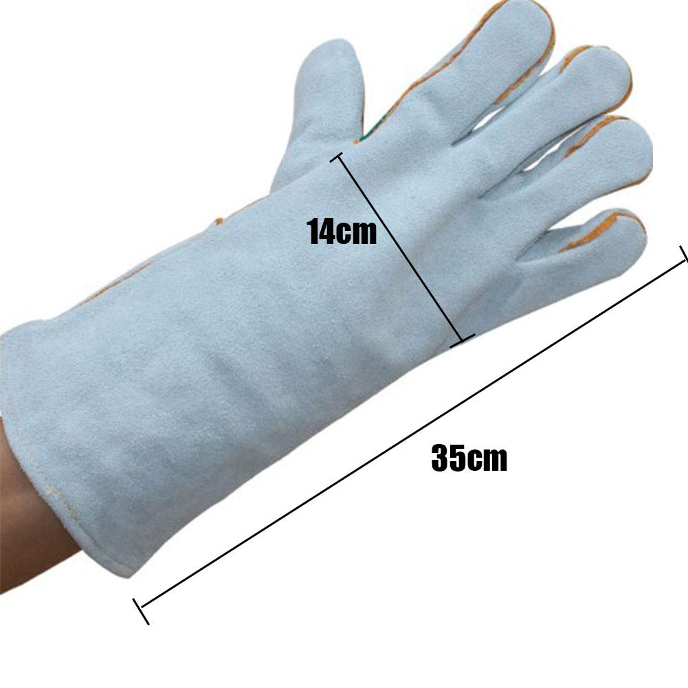 Guantes de Cuero Para Soldar de Forja Resistentes Al Desgaste/Al Calor,Guantes Para Barbacoa/Camping/Cocina Con Reposamanos,Guante Para Estufa Con Chimenea,2 Pares