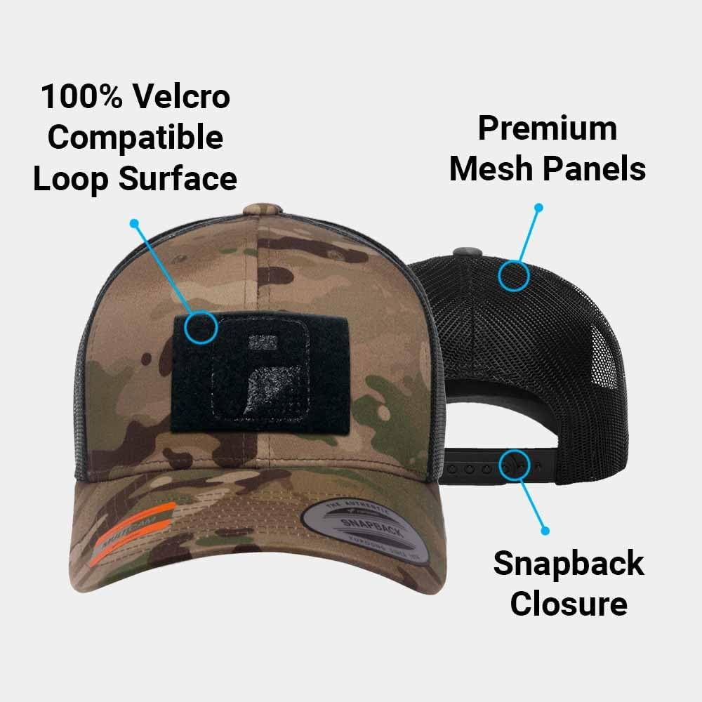 Pull Patch Multicam Camo Curved Bill Snapback Trucker Hat | Tactical Cap | 2x3 in Loop Surface to Attach Morale Patches - Image 2