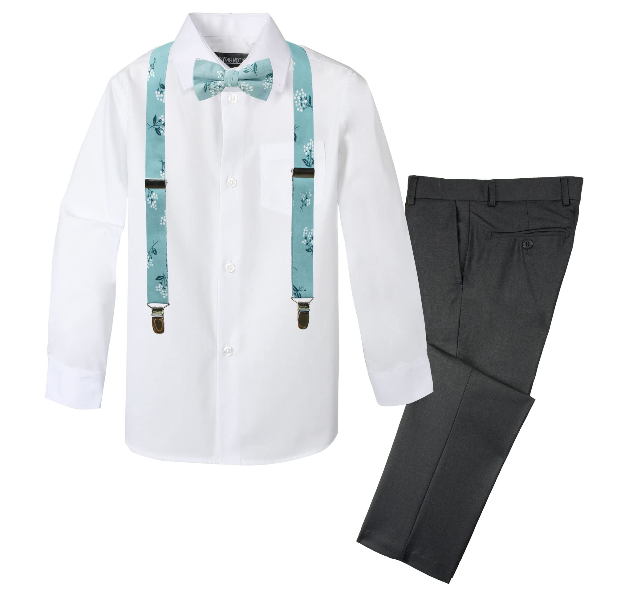 Spring Notion Boys' 4-Piece Floral Suspenders Outfit