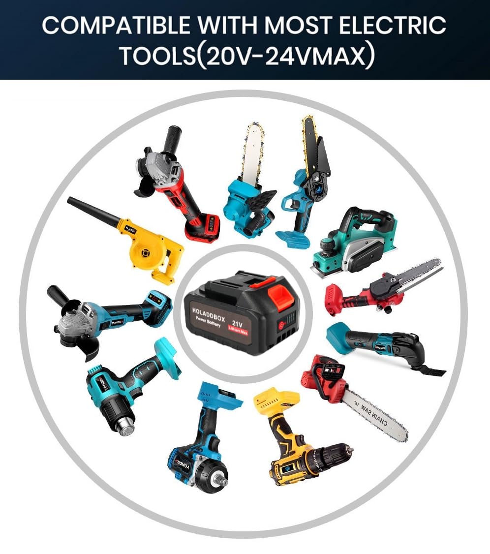 Batteria al litio da 21 V - 4,0 Ah Batteria di ricambio con indicatore LED compatibile con soffiatore per foglie e mini motosega senza fili da 4 pollici/6 pollici