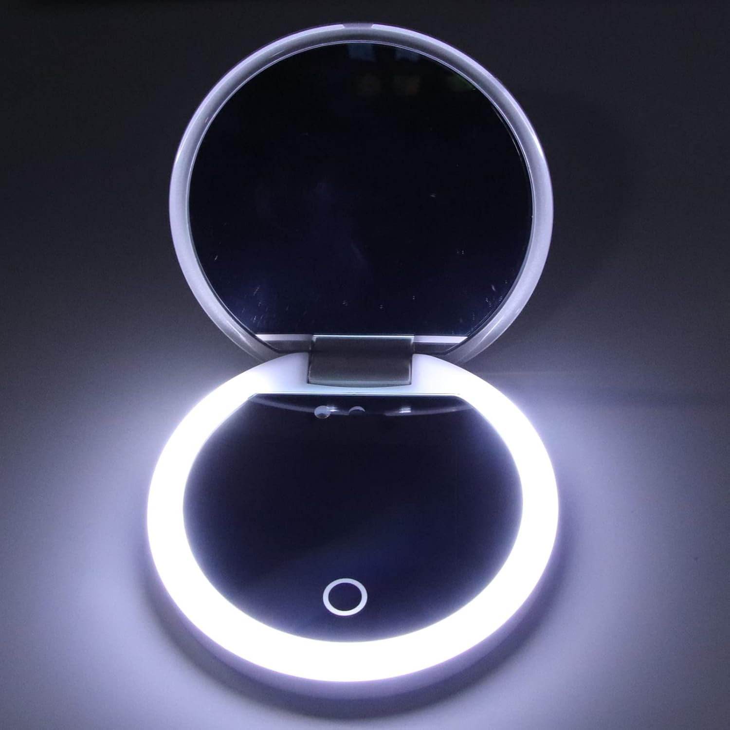 Travel Compact Mirror with Camera, 2X Magnification Portable Mirror with Lights Checking Sunscreen LED Makeup Mirror, 3.5in Folding Travel Mirror