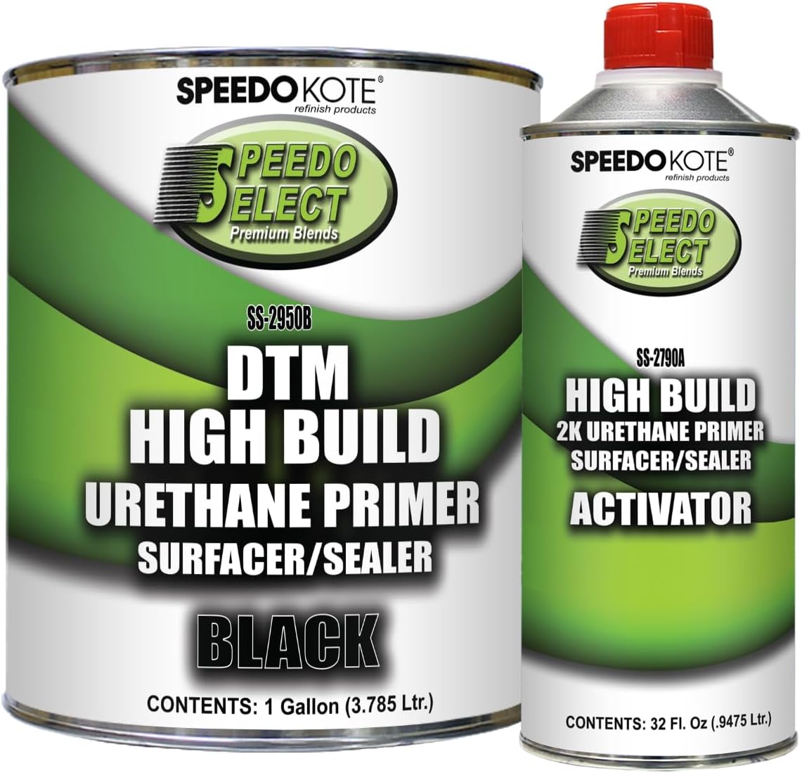 Speedokote Automotive High Build 2K Urethane Primer/Sealer BLACK Gallon Kit, SS-2950B/2790A