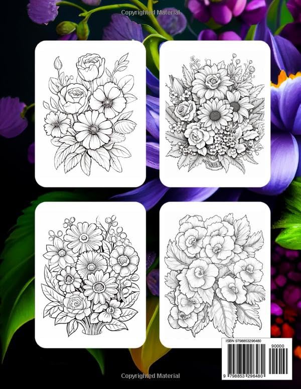 Bloom Adult Coloring Book: Easy Floral Coloring Book to Relief Anxiety and Relaxation for Adults and Teens with Colorful Cover - Image 2
