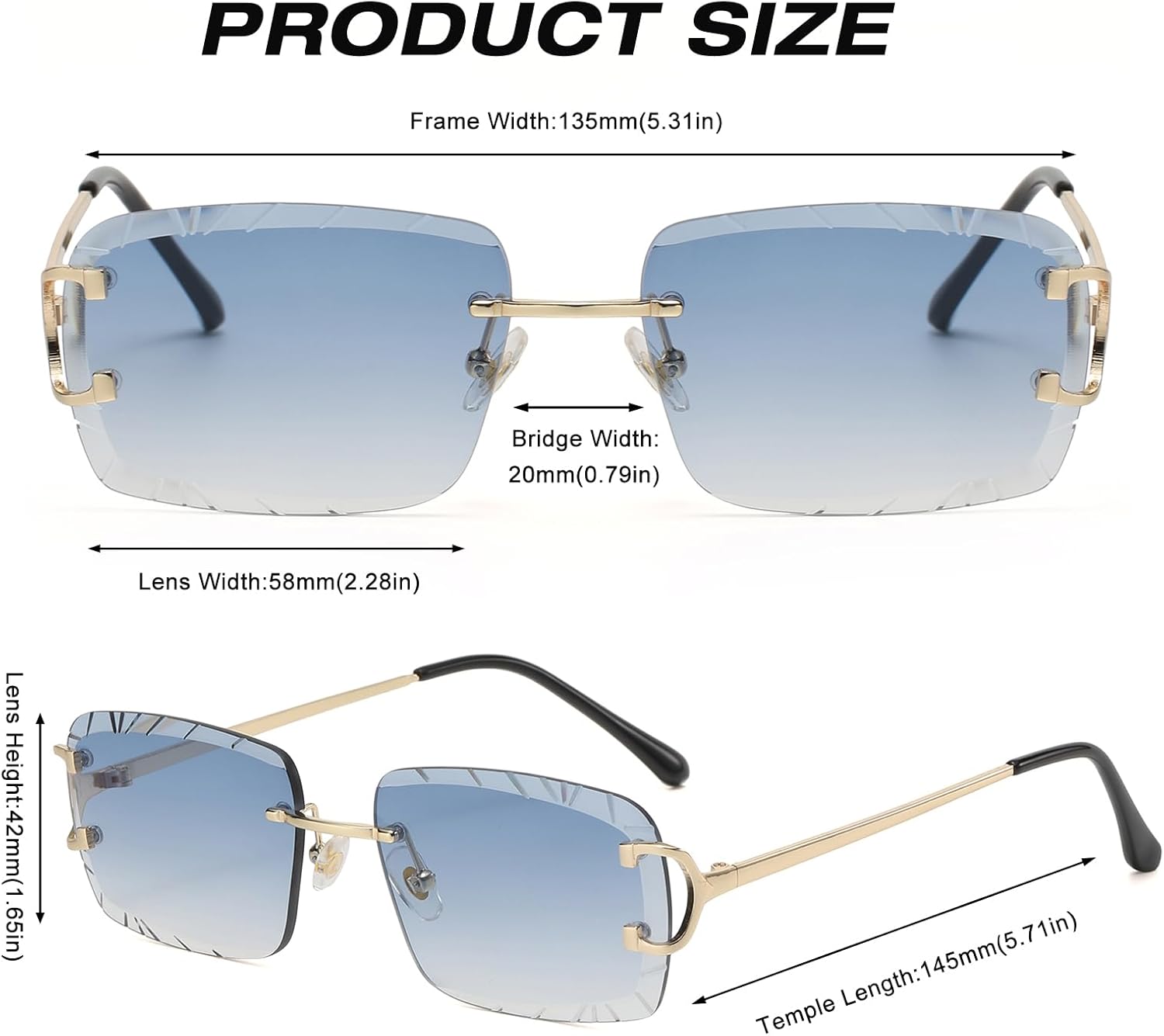 Retro Rimless Rectangle Sunglasses for Men Women Luxury Frameless Square Trendy Shade Diamond Cutting Eyewear - Image 4