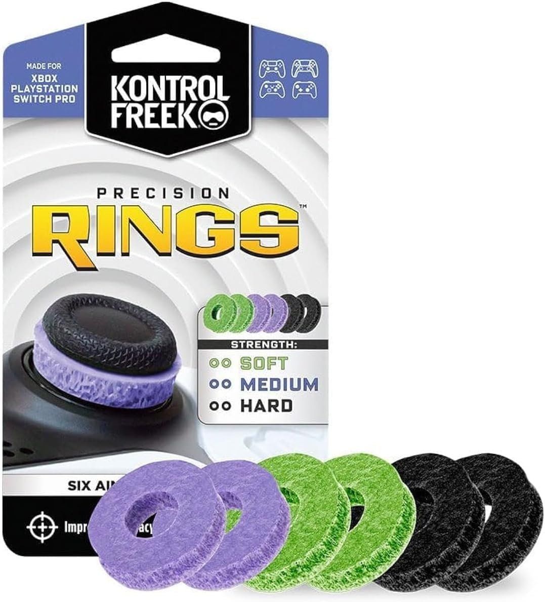 KontrolFreekPrecision Rings, Aim Assist Motion Control for Playstation 4 (PS4), PS5, Xbox One, XBX, Switch Pro & Scuf Controller (Black/Purple/Green)