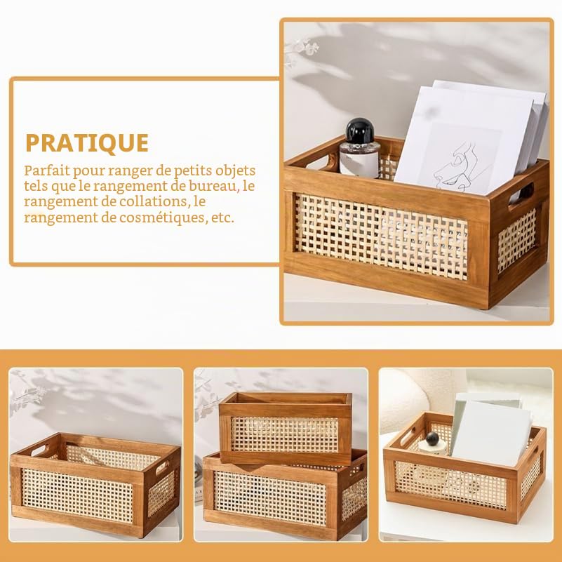 Ciieeo Panier De Rangement En Bois Massif Tissé À La Main 13.78X9.84X6.30 Pouces Boîte Décorative Fonctionnelle Pour Bureau Et Maison Rangement Bureau Collations Cosmétiques