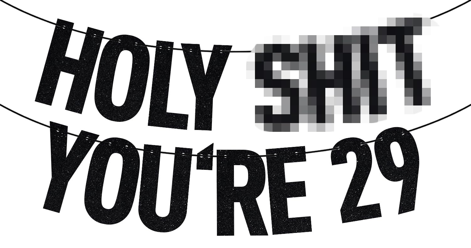 Black Glitter Holy You're 29 Banner, Happy 29th Birthday/Cheers to 29 Years, Funny 29th Birthday Party Decorations Supplies