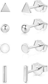 925 Sterling Silver Stud Earrings for Women Men|Hypoallergenic Earrings Stud|4 Pairs of White Gold Plated Sterling Silver Stud Earrings Set for Girls