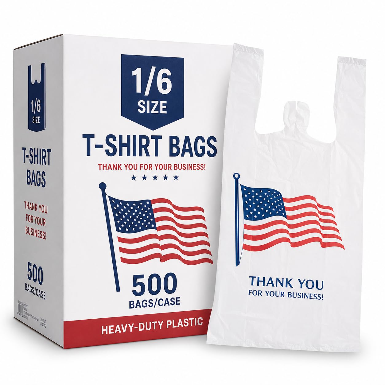 American Flag Thank You Plastic T-Shirt Bags by Glownary – Standard 1/6, Hdpe Plastic, White, Model 433nht111