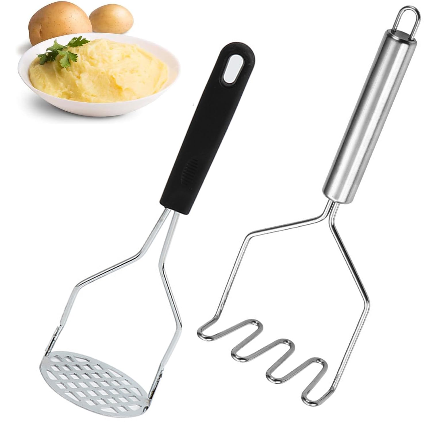 YUNYU 2 machacadores de patatas de acero inoxidable, herramienta de cocina multiusos para verduras, frutas y alimentos para bebés, diseño resistente y agarre ergonómico