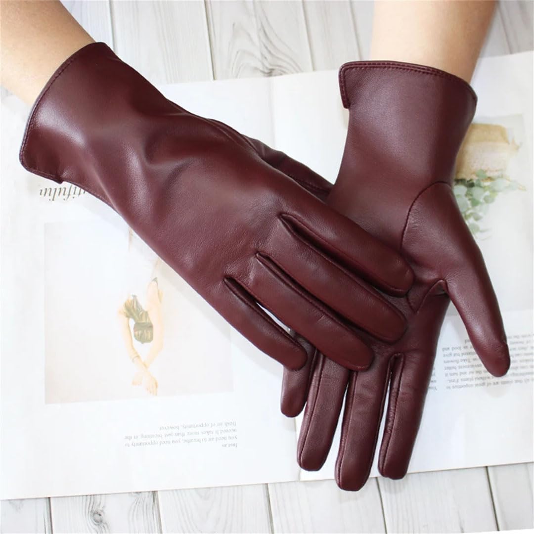 Gants de conduite en cuir pour femme, fins et non doublés, pour écran tactile, couleur unie