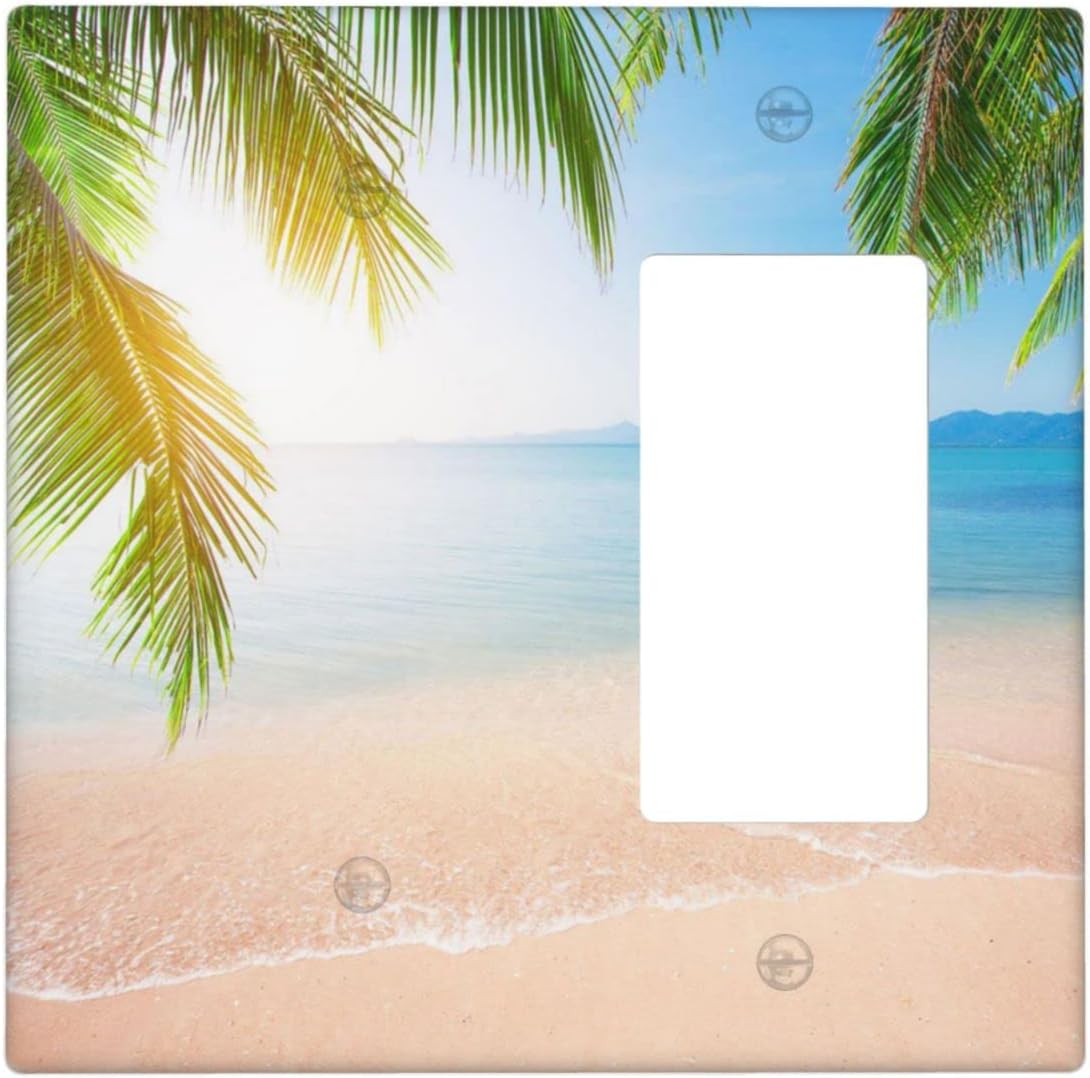 Beach Combination Wall Plate Blank / Rocker Switchplate Covers 2 Gang Faceplate Decorator House KitchenArt Wallplate Standard Size 4.50" x 4.6" 1 Pack Blue