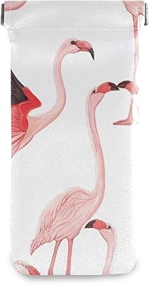 HUSSRITY Eyeglasses Case Flamingo Sunglasses Pouch Soft PU Leather Squeeze Top Eyeglass Holder Portable Glasses Case For Women Men