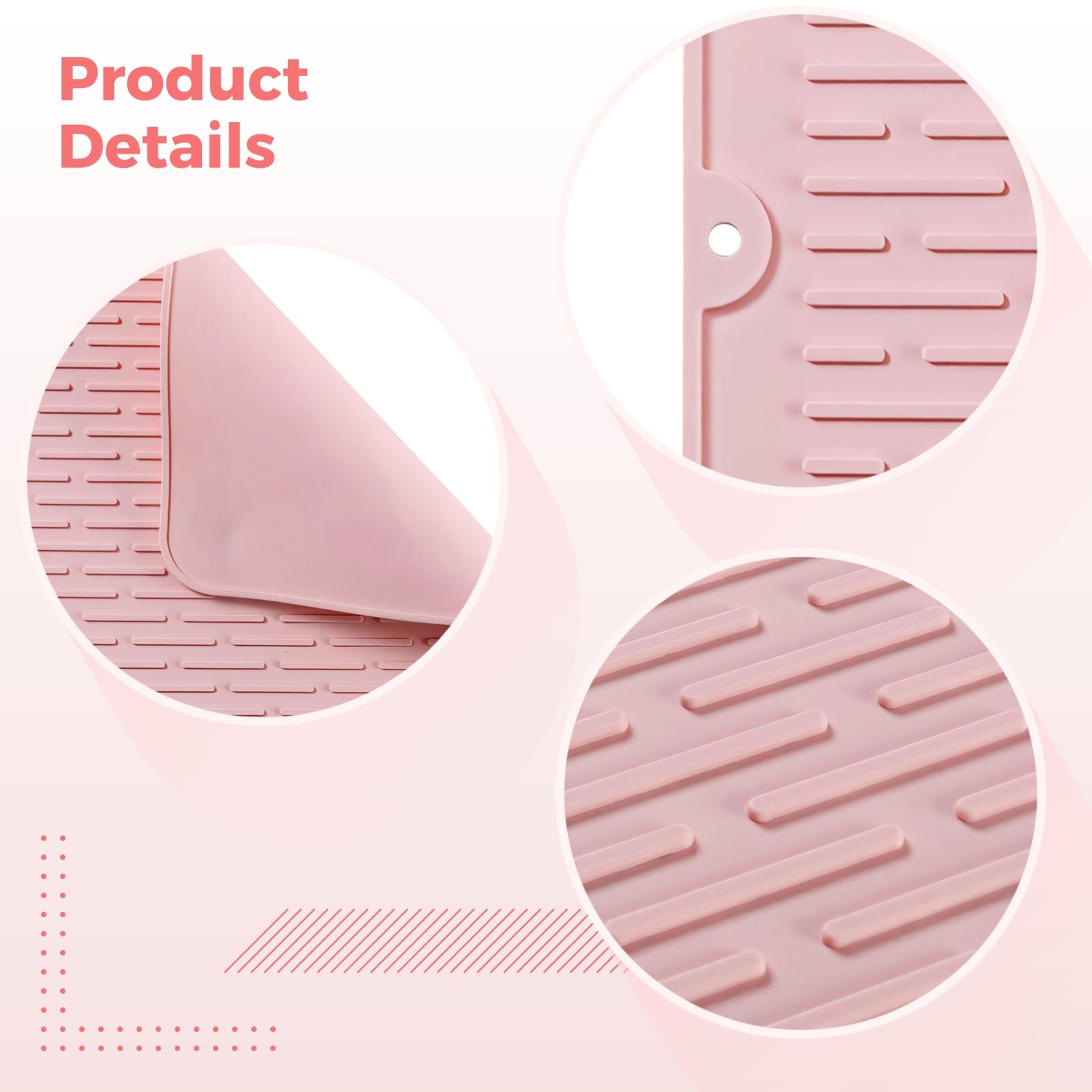 Tapis égouttoir en silicone, tapis de cuisine et de repas rectangulaire 18 x 16 in, résistant à la chaleur et imperméable, surface antidérapante avec trou de suspension, pour table et plan de travail