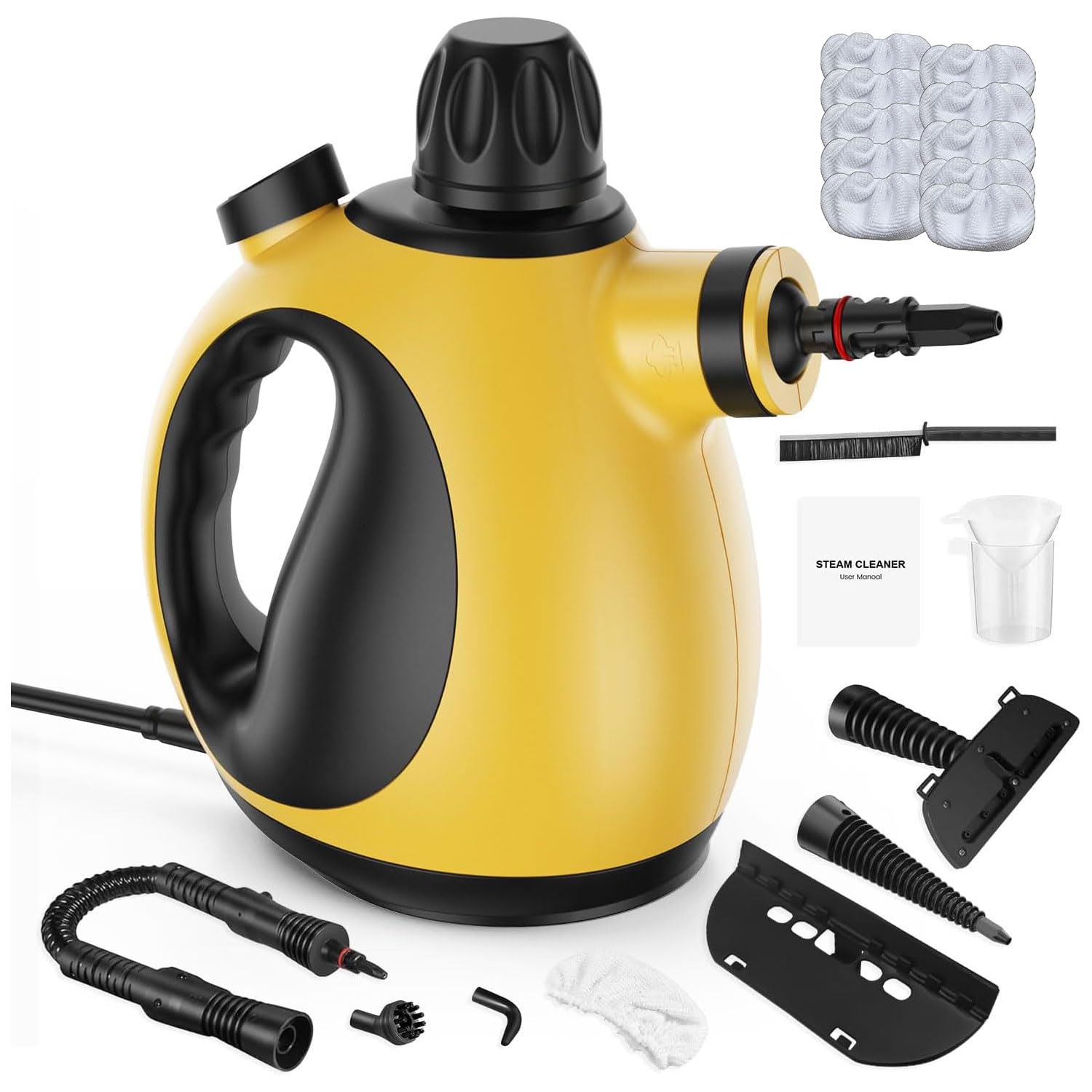 Handheld Home Steam Cleaner with Universal Microfiber Cloth - Pressurized Chemical-Free Multi-Purpose for Windows Couch Yellow